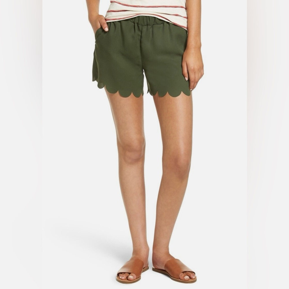 Madewell Scallop Hem Pull On Shorts - Forest Green - Medium